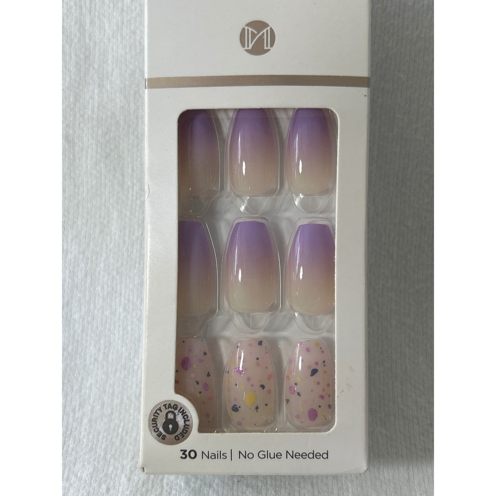 imPRESS Press On Manicure Nails - All I Want Purple Ombre Confetti Medium Length